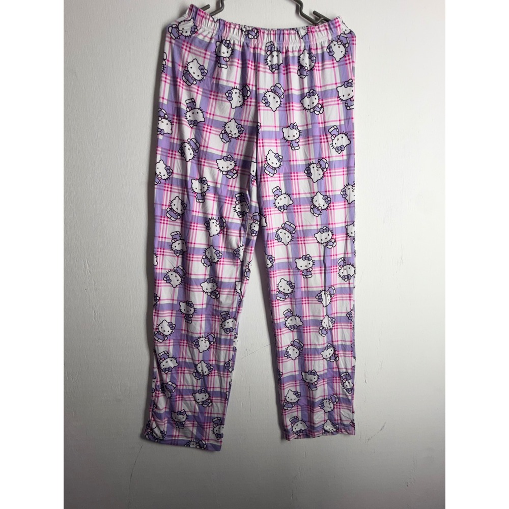 Hello Kitty Sanrio Pajama Pants Purple Pink Plaid Sleepwear Women Small Y2K